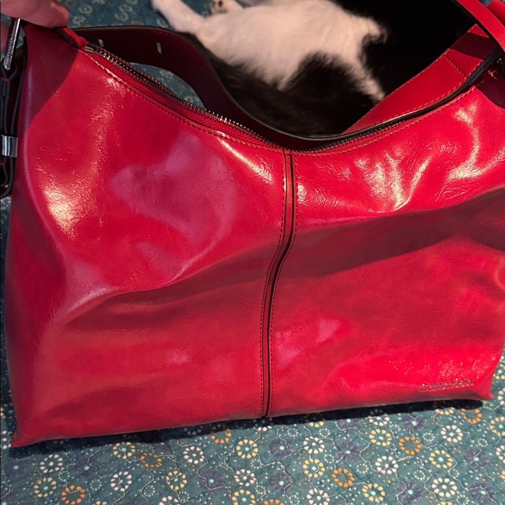 Calvin Klein Top Zio Hobo Ruby Red Bag **NEW NEVER USED** - Picture 4 of 7